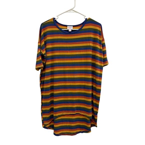 LuLaRoe Womens Irma Tunic XS Rainbow Stripe Oversized Stretchy Comfy Retro Boho - Picture 1 of 6